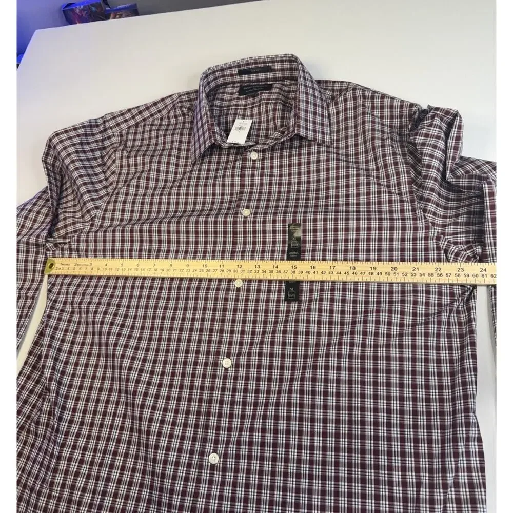 Banana Republic Men’s XL Slim Fit Wrinkle Resistant Burgundy Plaid Shirt NWT